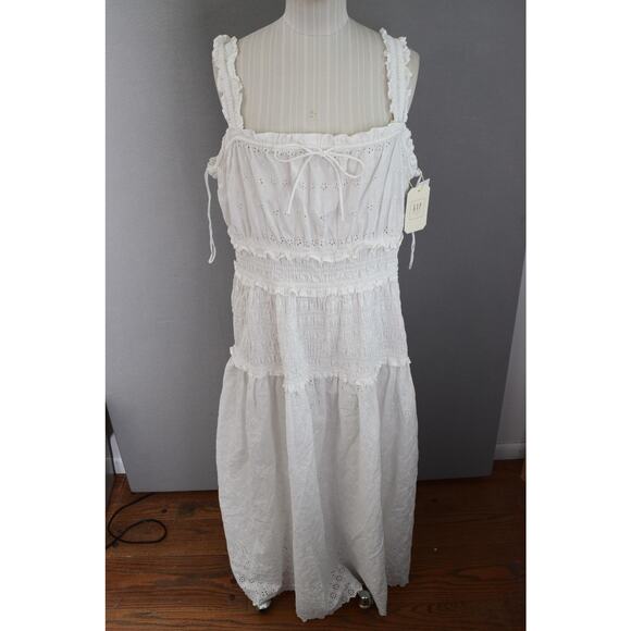Gap Doen Dress Womens XL White Eyelet Sundress Maxi Long Cotton Summer NWT - Picture 1 of 7